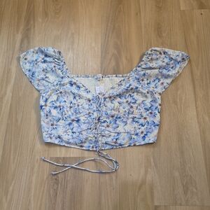 American Eagle Outfitters Floral Blue Blouse